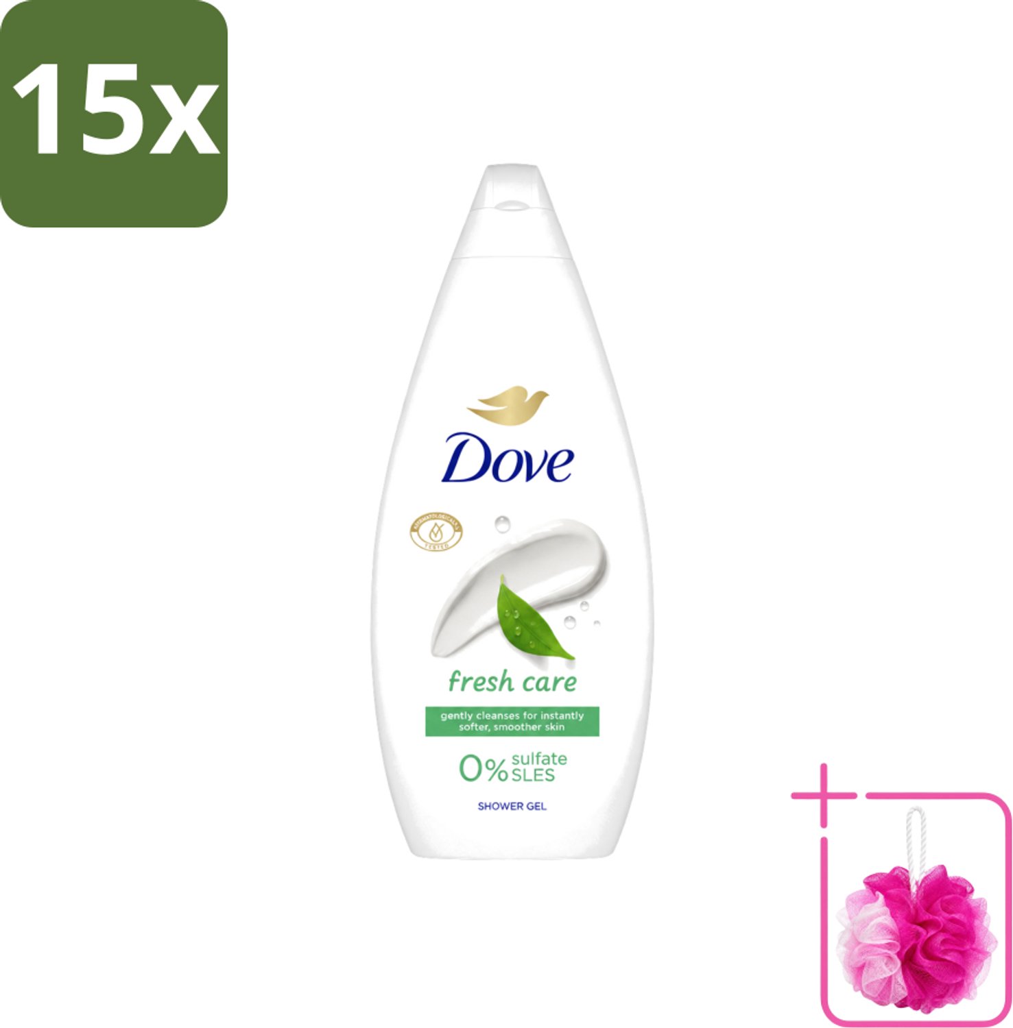 15 x Dove Douchecrème - Fresh Care - 720 ml - Bulkverpakking - Douchecrème - Douchemop - Huid verzorging