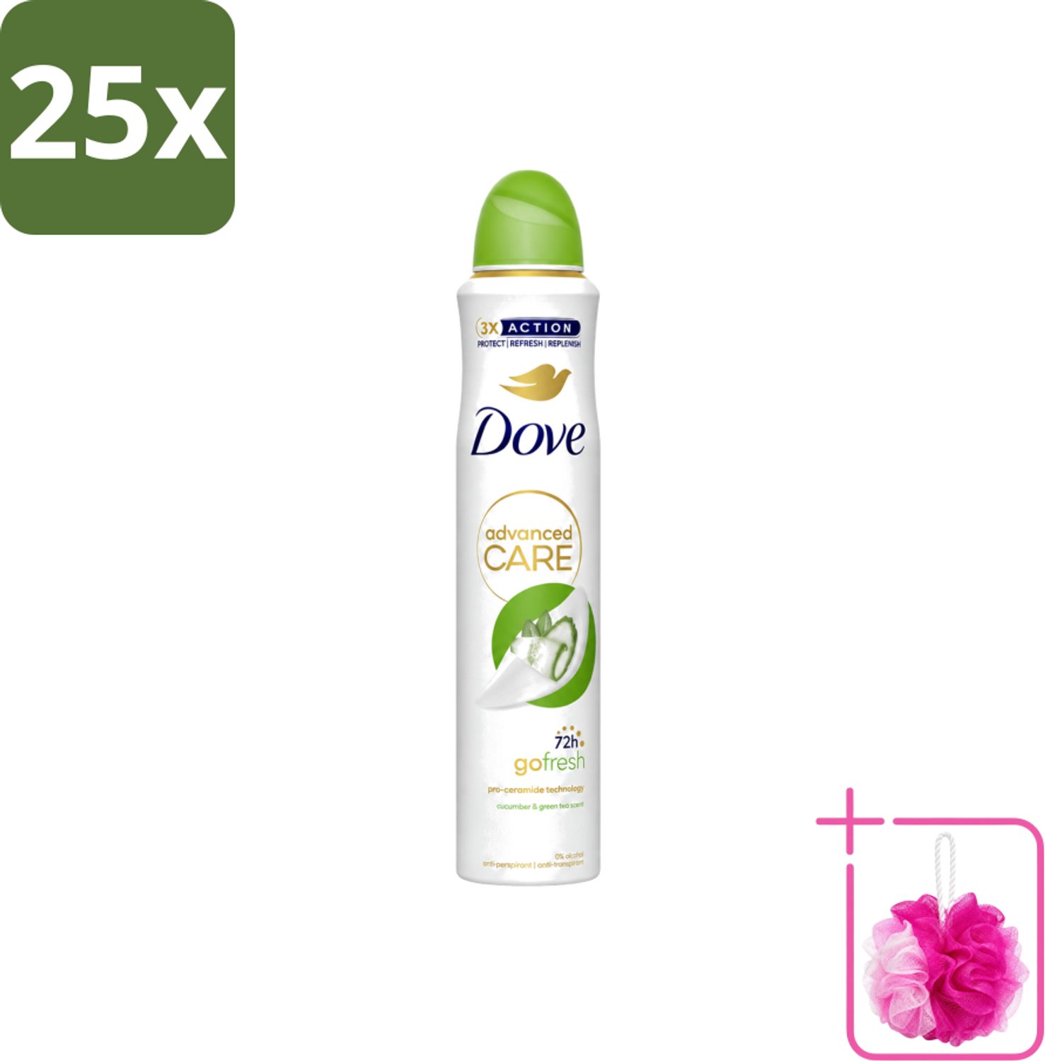 25 x Dove Deodorant Spray - Komkommer & Groene Thee - 200 ml - Bulkverpakking - Dove Deodorant Spray - Douchemop - Anti-transpirant