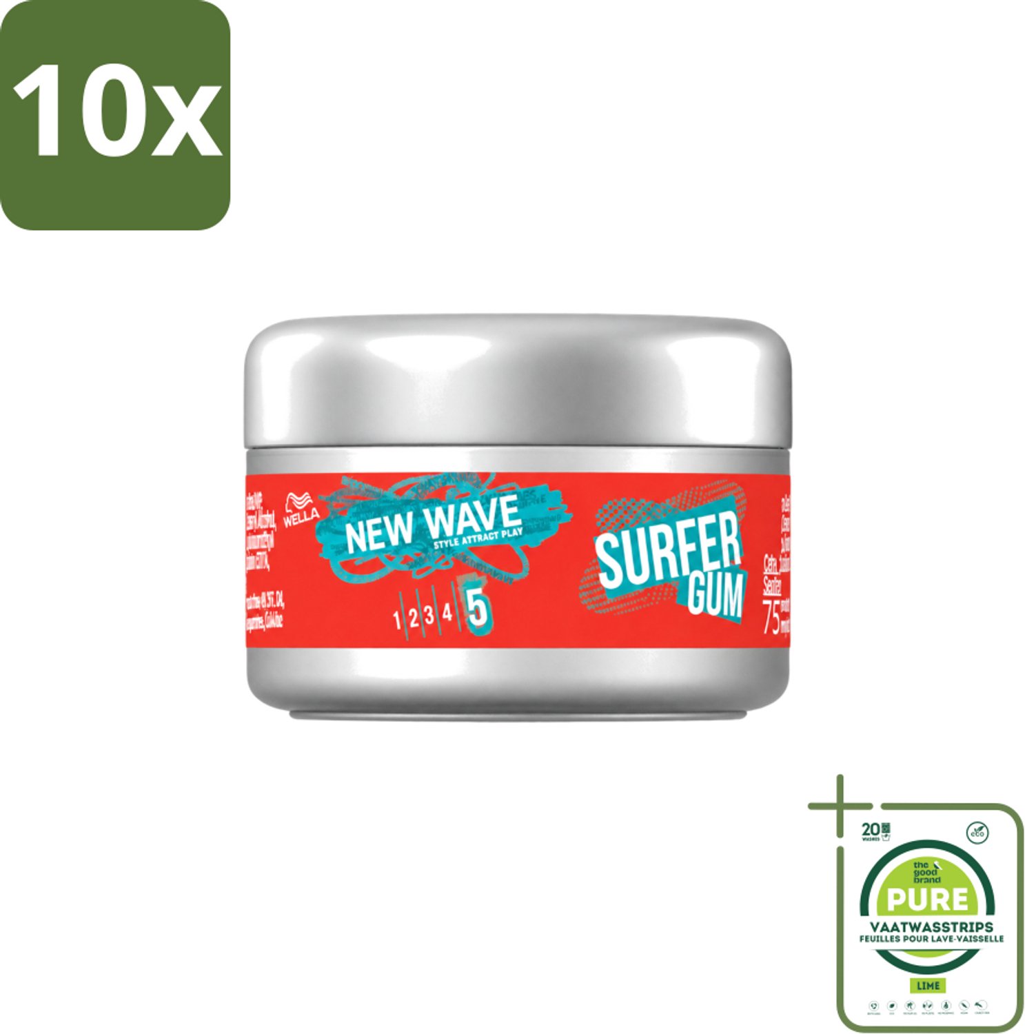 10 x Wella – New Wave Ultimate Effect Surfer Gum - 75 ml - Grootverpakking - Vaatwasstrips - Haarstructuur - Haartextuur - Haardefinitie - Haarfixatie - Haarstijl