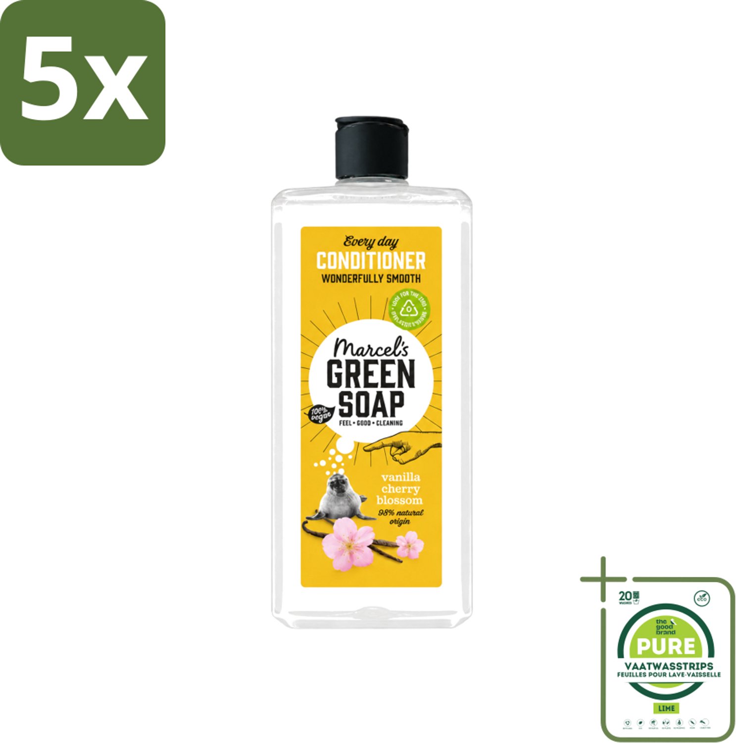 5 x Marcel’s Green Soap – Conditioner – Vanilla & Cherry Blossom – 300 ml - Grootverpakking - Vaatwasstrips - Haarverzorging - Natuurlijke Conditioner - Sheabutter - Vanille - Kersenbloesem
