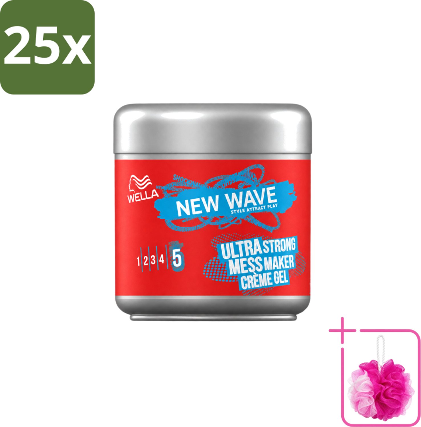 25 x Wella – New Wave Mess Maker Ultra Strong – Haargel – 150 ml - Bulkverpakking - Warrige look - Douchemop - Haarstyling