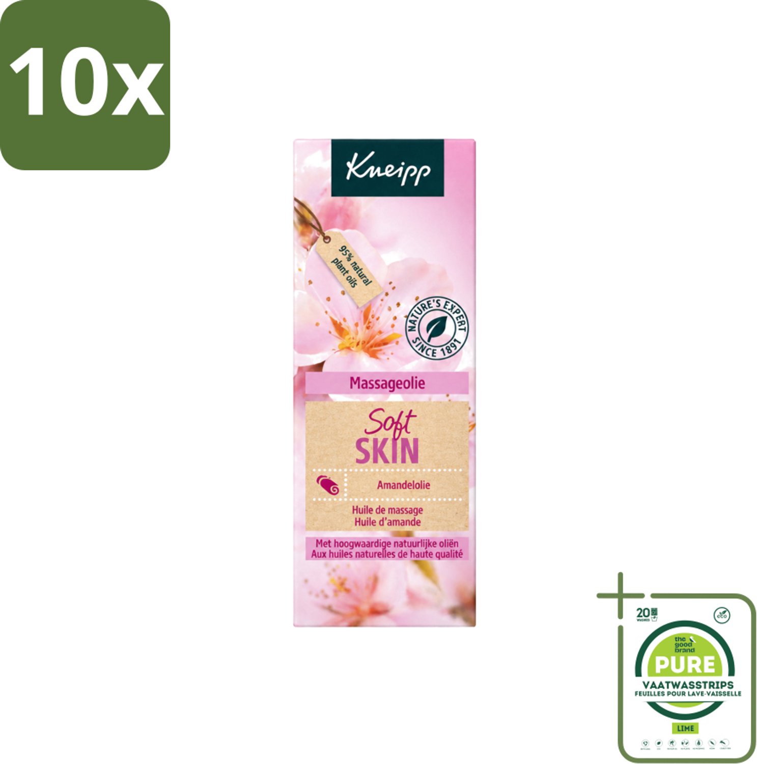 10 x Kneipp - Massageolie - Soft Skin - Amandelbloesem - Voor zachte & soepele huid - 100 ml - Grootverpakking - Vaatwasstrips - Massageolie - Huidverzorging - Amandelbloesem - Zachte Huid - Droge Huid
