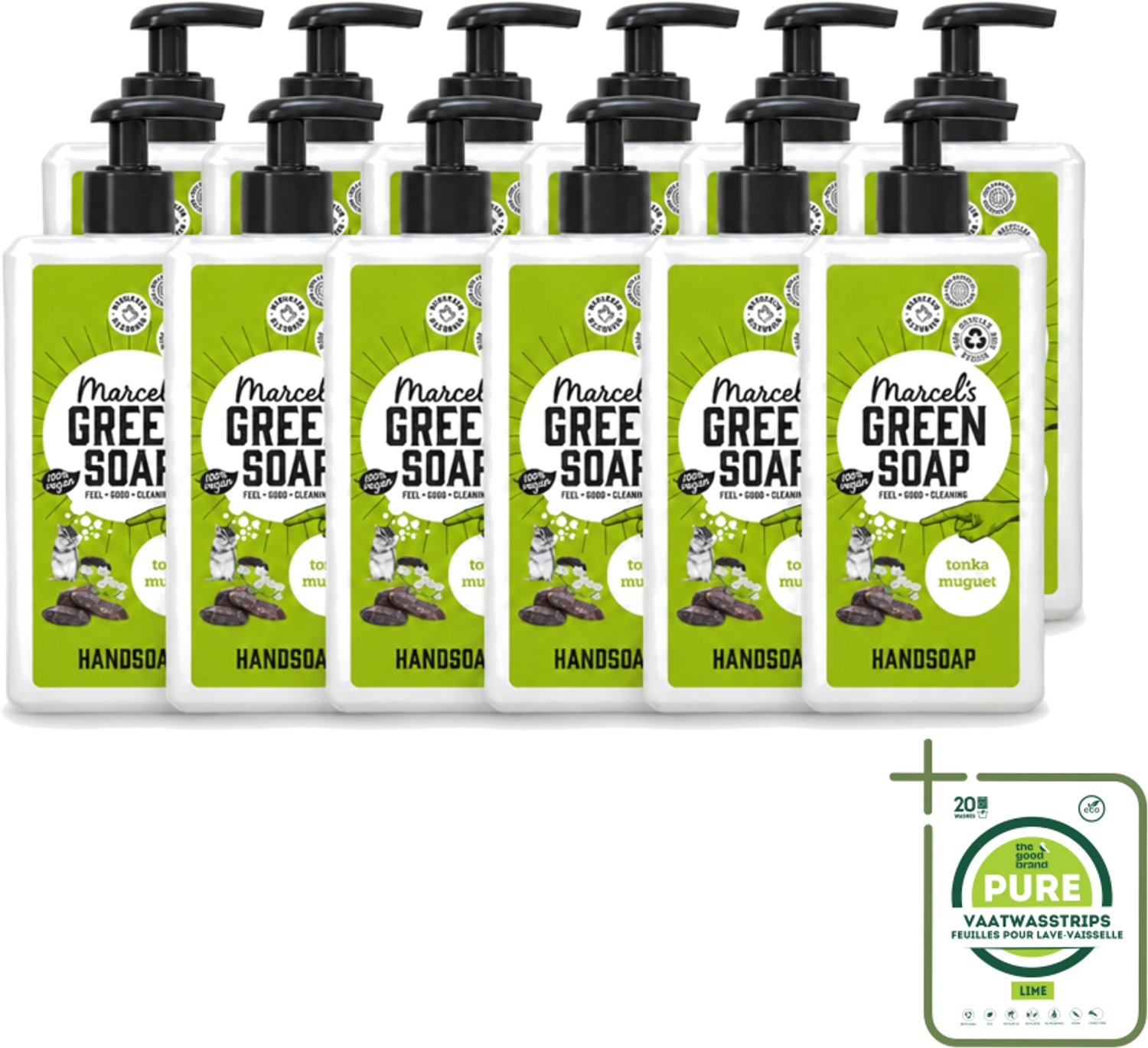12 x Marcel's Green Soap - Handzeep - Tonka & Muguet - Zachte verzorging - 500 ml - Grootverpakking - Vaatwasstrips - Handzeep - Natuurlijke Handzeep - Plantaardige Handzeep - Zachte Handen - Handzorg