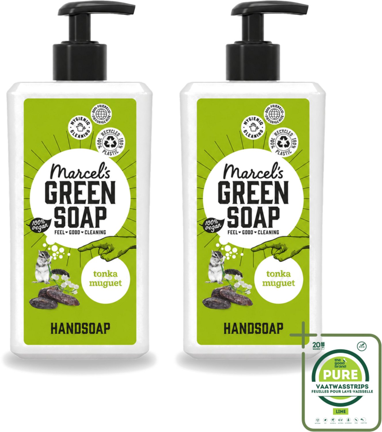 2 x Marcel's Green Soap - Handzeep - Tonka & Muguet - Zachte verzorging - 500 ml - Grootverpakking - Vaatwasstrips - Handzeep - Natuurlijke Handzeep - Plantaardige Handzeep - Zachte Handen - Handzorg