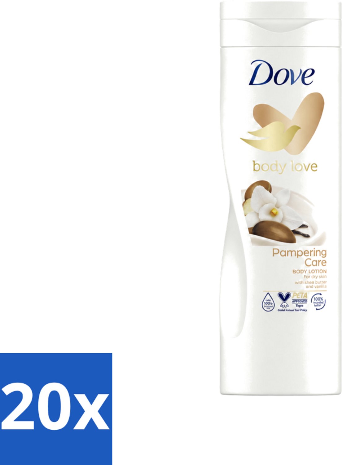 20 x Dove Body Love Bodylotion - Pampering Care - Vanille & Sheabutter - 400 ml - Voordeelverpakking - 20 stuks