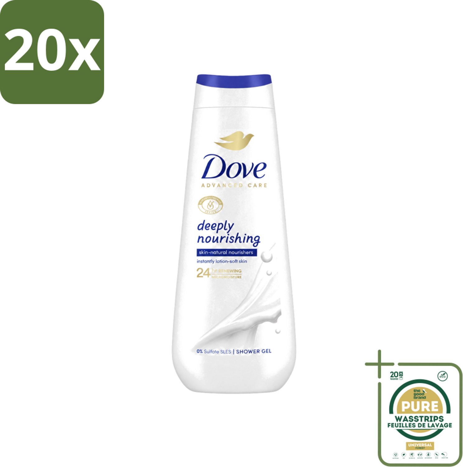 20 x Dove Douchecrème - Deeply Nourishing - 600 ml - Wasstrips - Douchegel - Huidverzorging - Droge Huid - Hydratatie - Verzorgende Douchegel
