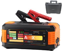 AutoXtreme 12V & 24V Jumpstarter voor Vrachtwagen – 2880CCA – Boost Dual 12400 – Starthulp met Forcestart, LED-scherm & Powerbank – Incl. Zaklamp & Opbergzak