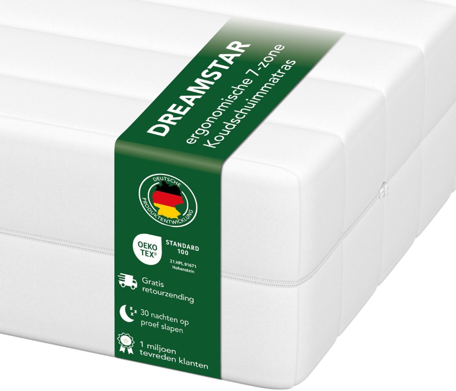 Dreamstar Ergonomisch 7-zone koudschuimmatras | 80 x 200 cm | 21cm | H2 & H3 | DREAMSTAR Easy Flex wit