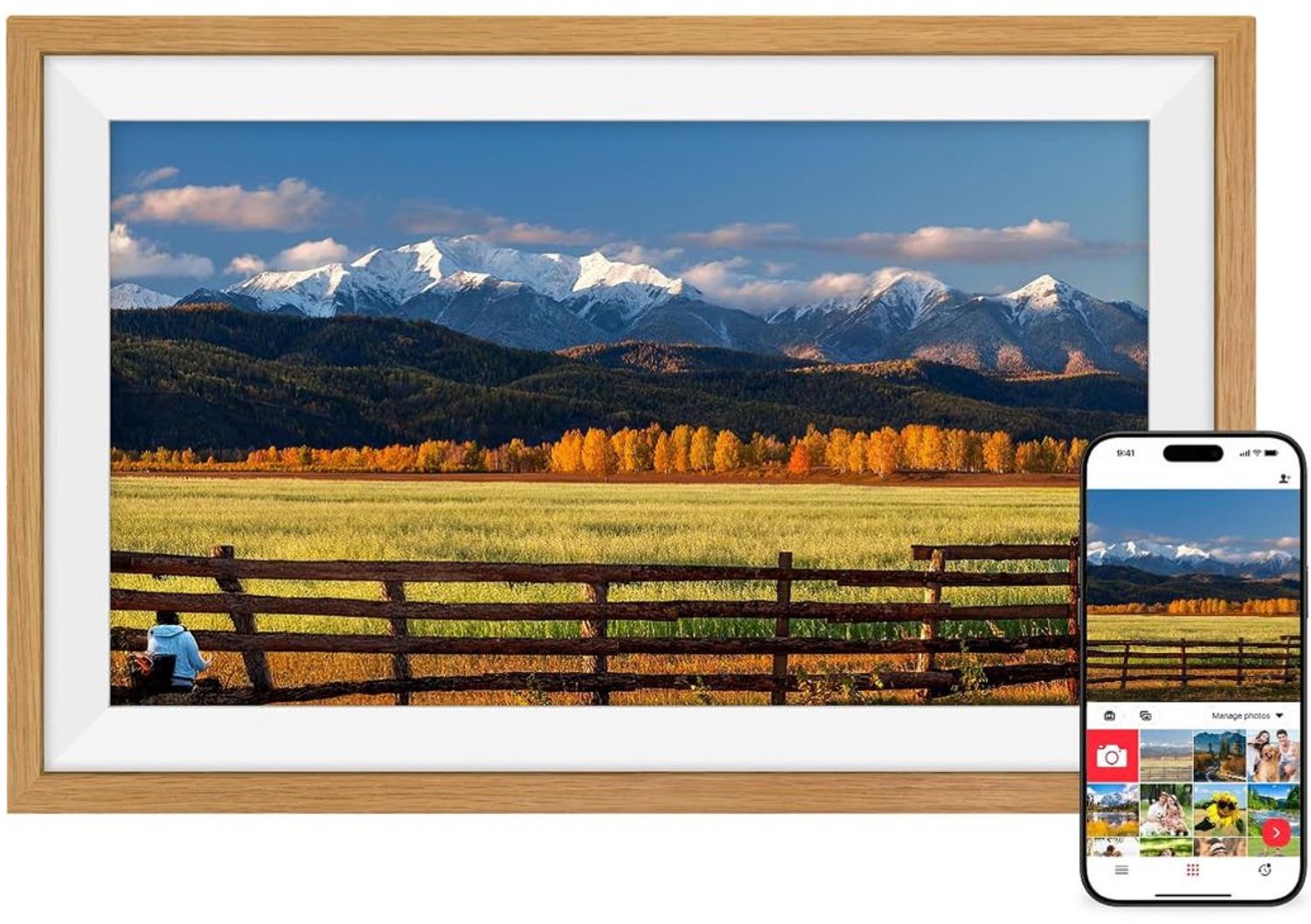 Digitale Fotolijst met Wifi - Fotolijsten - Frameo App - HD Kwaliteit - Bruin en Wit