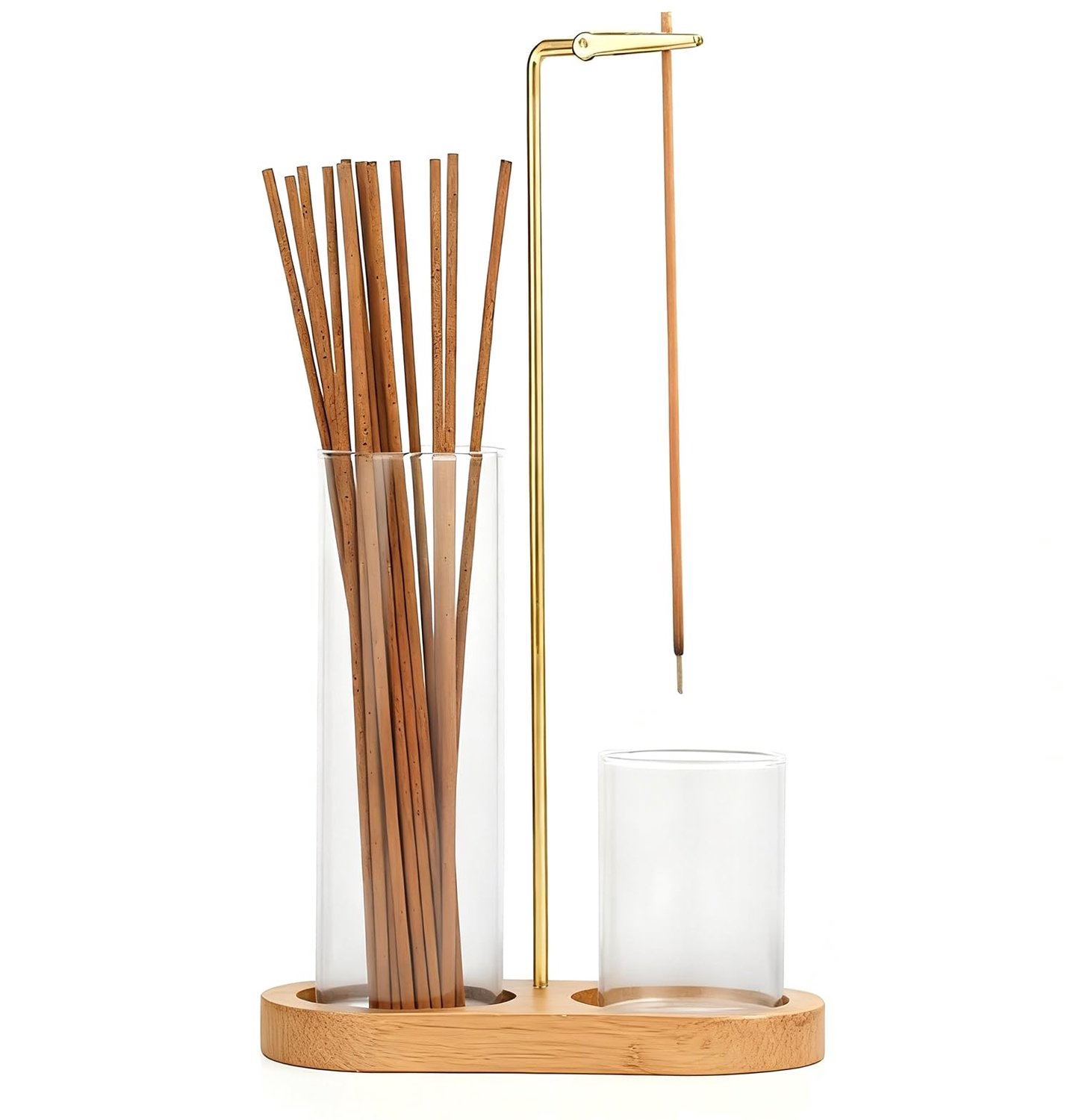 Houten Wierookhouder met Afneembare Glasasvanger voor Yoga en Meditatie