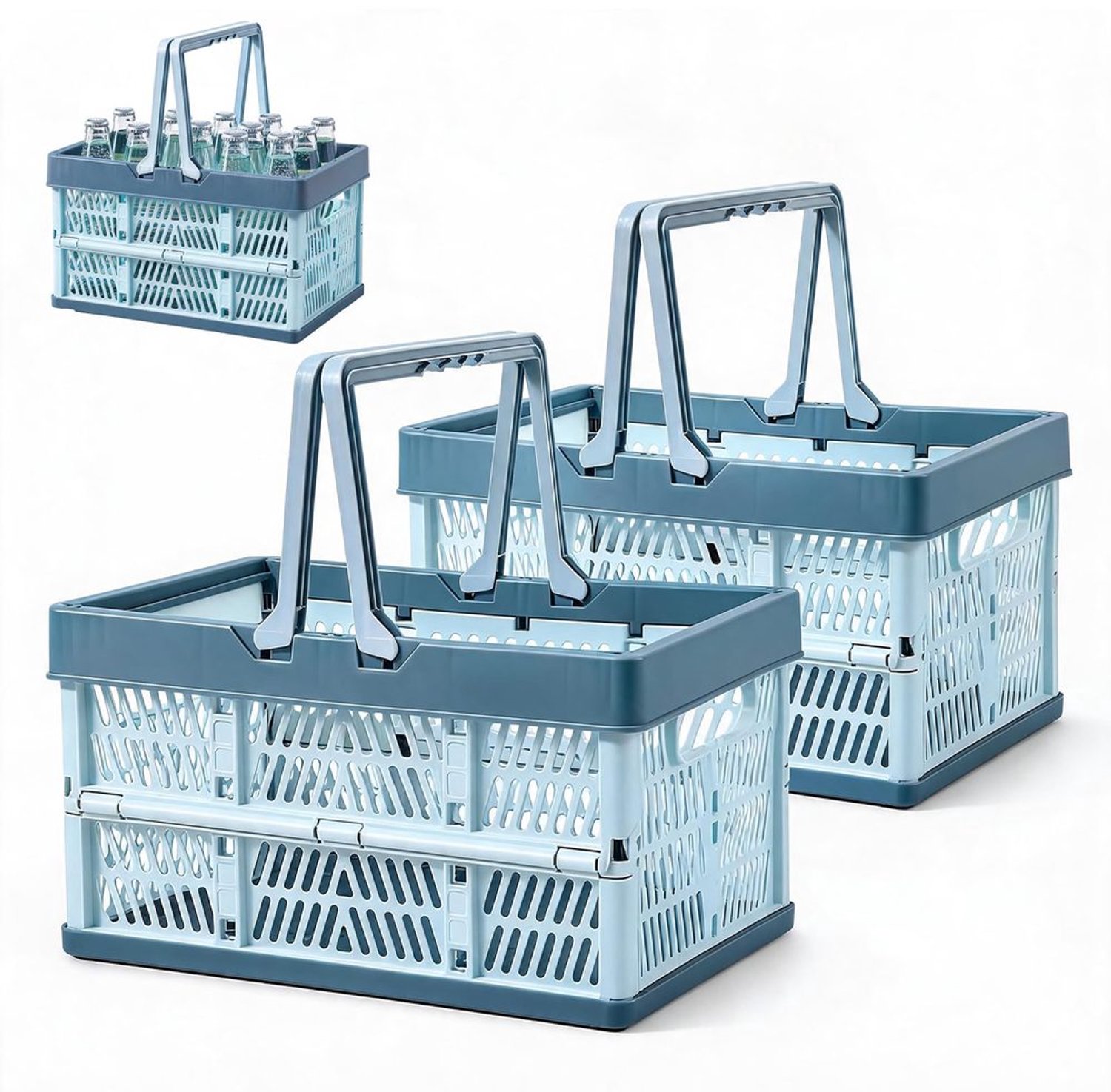 Opvouwbare Klapbox met Handvat in Blauw, Set van 2