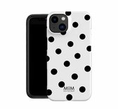 MIM Amsterdam - French Girls - Geschikt voor iPhone 13/14 - Telefoonhoesje - Shockproof Case - Wit met Zwarte Stippen – Polka Dot Design - Beschermhoes - Trendy Phone Case