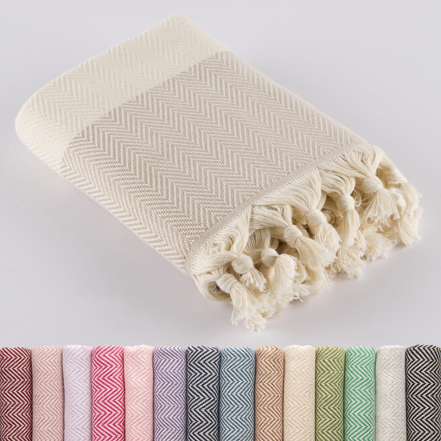 Hammam Handdoek 100x200 cm - Beige Geometrisch Design