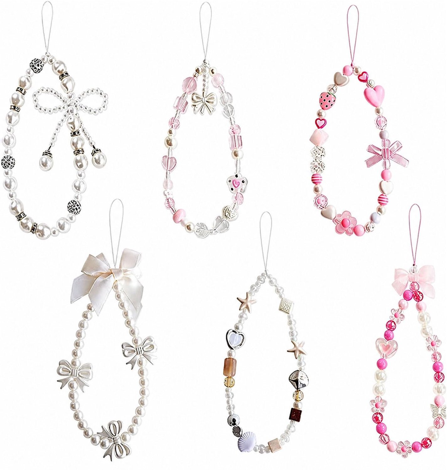 Set van 6 Telefoonhangers met Bloemendecoratie