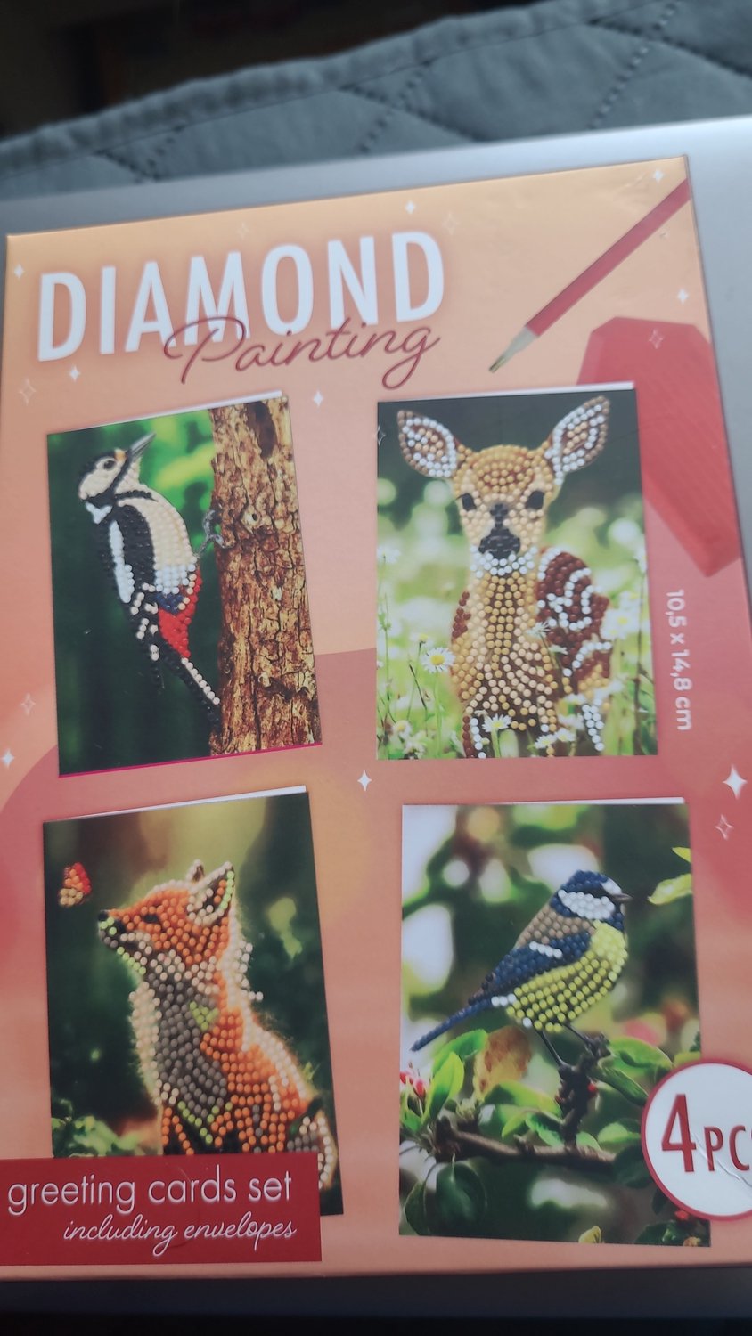 Diamond painting kaarten - bosdieren- 4 stuks