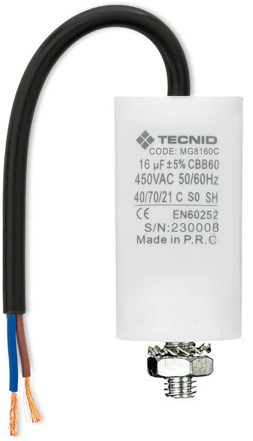 Startcondensator voor elektromotoren, 450V, capaciteit: 16µF, met 15cm kabel — afbeelding 2