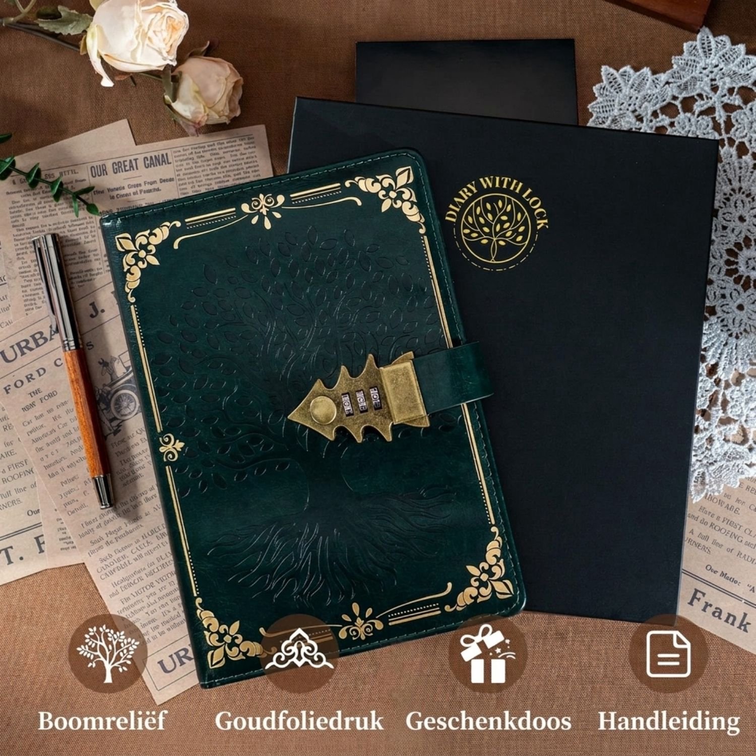 Dagboek met Slot Volwassenen - Notitieboek - 260 pagina's - Groen