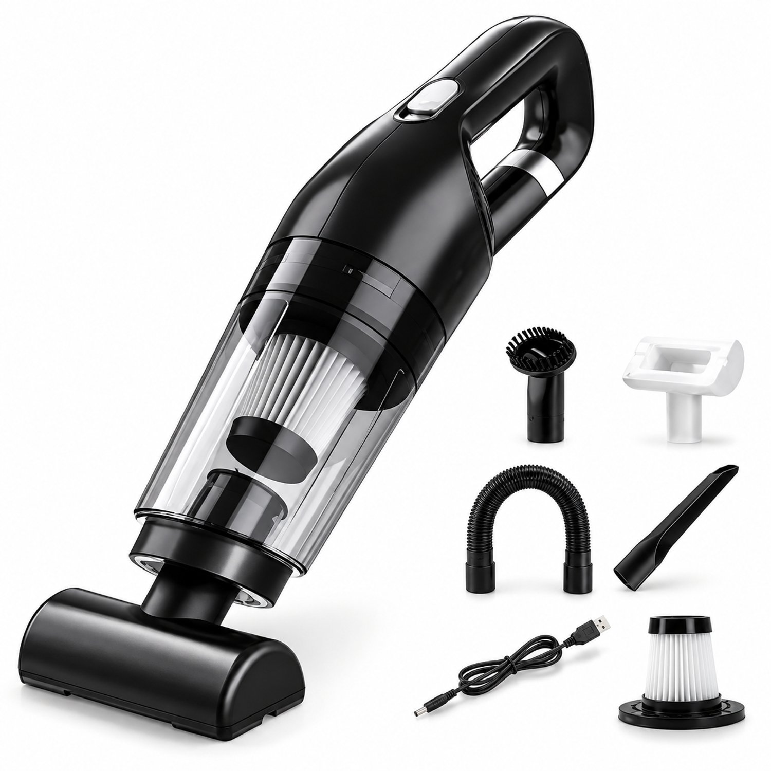 ITRONIQ Draadloze Handstofzuiger – 120W – HEPA – Nat en Droog – USB Oplaadbaar – Kruimeldief voor Auto en Dierenharen – Zwart