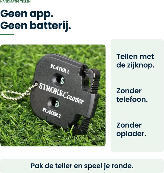 Zwarte Stroke Counter op kunstgras, zonder app of batterijen.