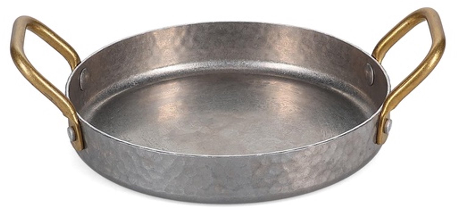 Fameilleur serveerschaal 16,5xH3cm met gouden handvat gehamerd antiek zilver Serve set van 6 - roestvrijstalen schaal om te serveren en delen, voor salades, bijgerechten, fruit en hapjes, vaatwasserbestendig, ovenbestendig, voedselveilig