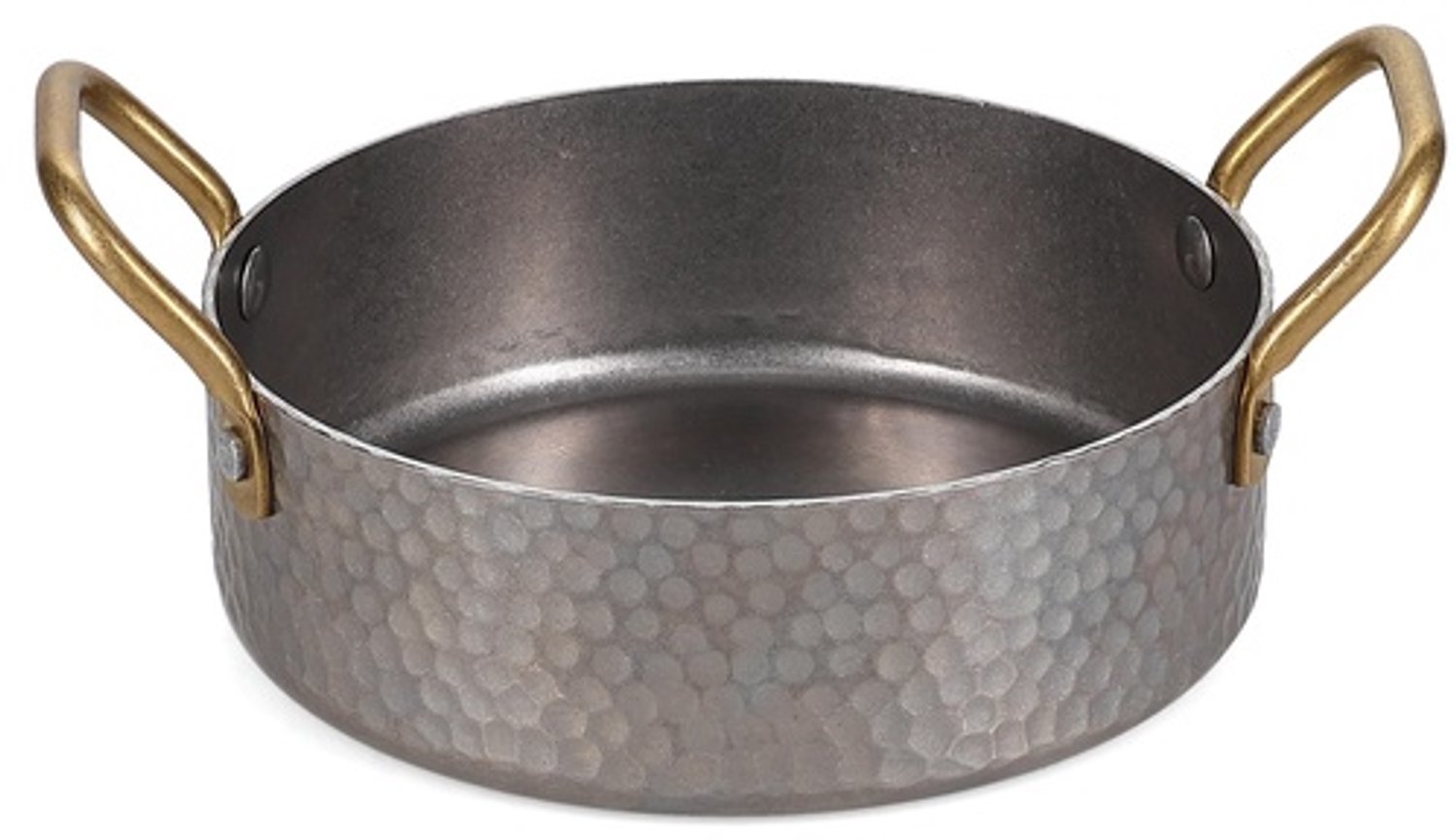 Fameilleur serveerschaal 16,5xH5,5cm met gouden handvat gehamerd antiek zilver Serve set van 6 - roestvrijstalen schaal om te serveren en delen, voor salades, bijgerechten, fruit en hapjes, vaatwasserbestendig, ovenbestendig, voedselveilig
