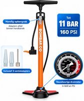BOMBAR Fietspomp met Drukmeter 11 Bar / 160 PSI – Vloerpomp Inclusief Ventieladapters – Voor Fiets, Auto, Scooter & Ballen – Aluminium – Oranje