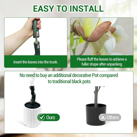 Kunstmatige Magnoliaboom 180 cm – 6 ft – Met Witte Pot & Realistische Witte Bloemen – Weerbestendig & UV-bestendig – Inclusief Bloempot – Onderhoudsvrij – Voor Woonkamer, Kantoor & Terras