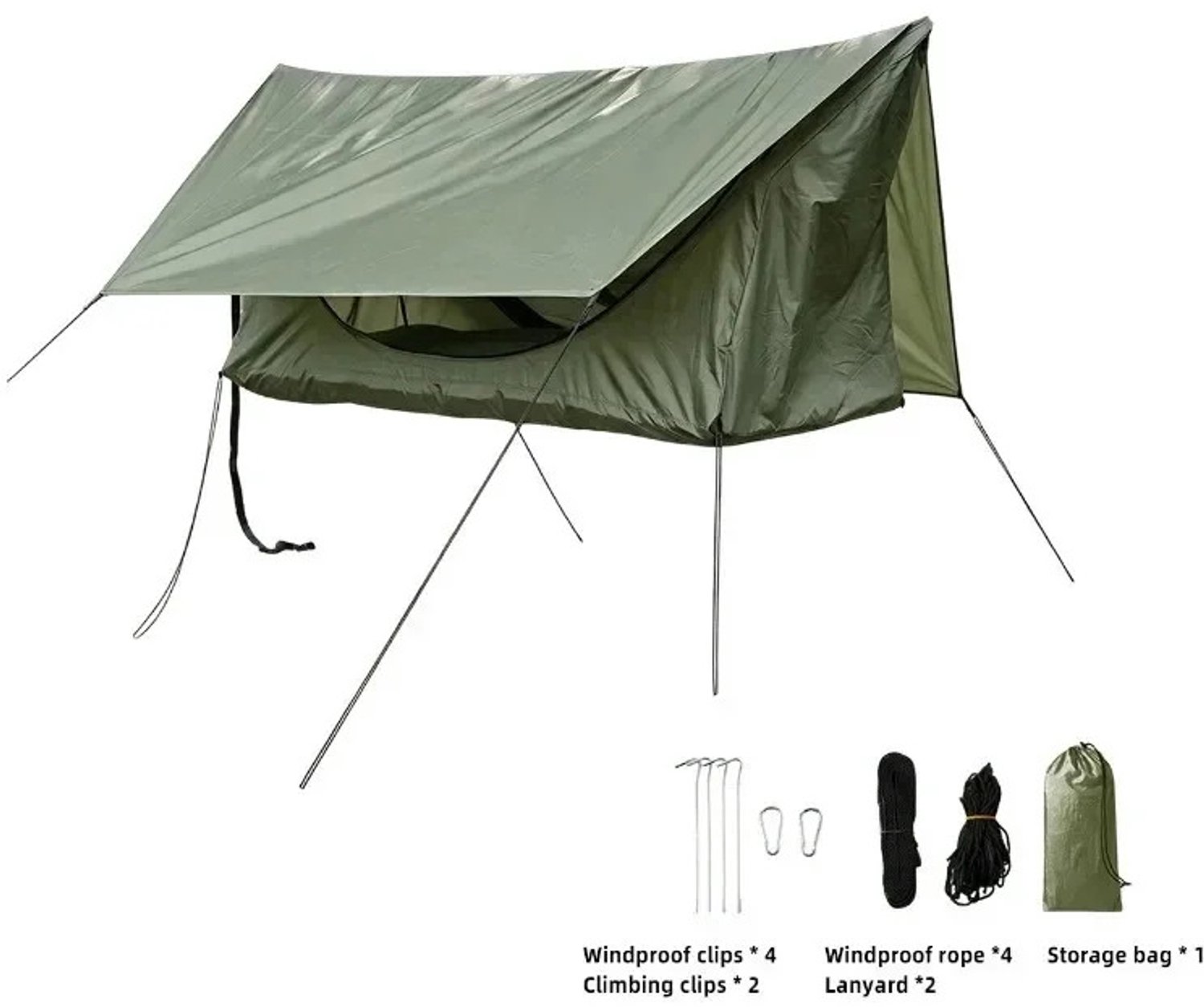 Gudalio Hangmat - met Klamboe - voor Camping en Backpacken - Lichtgewicht - Inclusief Opbergtas en Accessoires - Groen