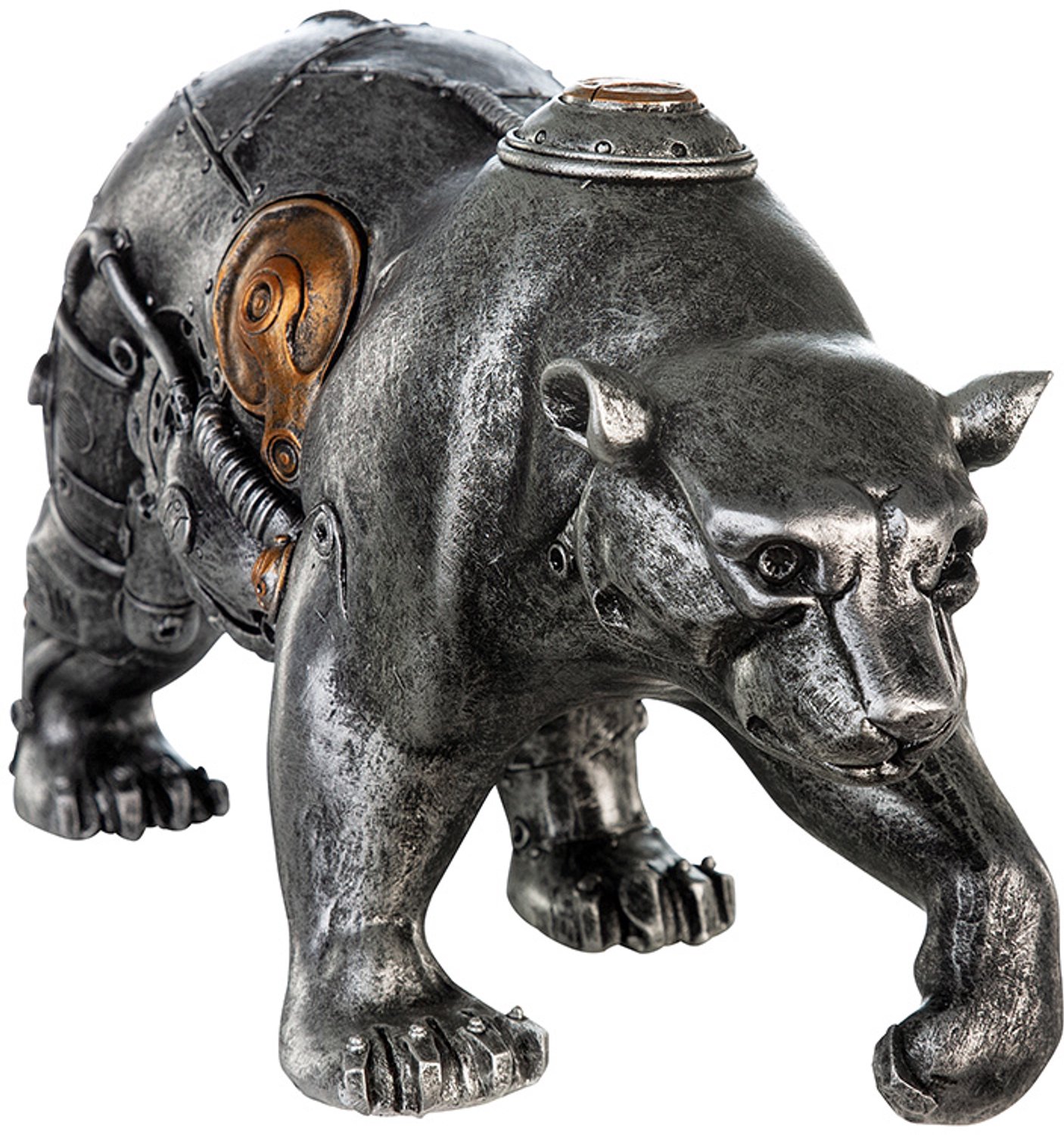 Sculptuur - Beeld - Steampunk beer zilverkleur bronskleur - Decoratief Fantasie Figuur