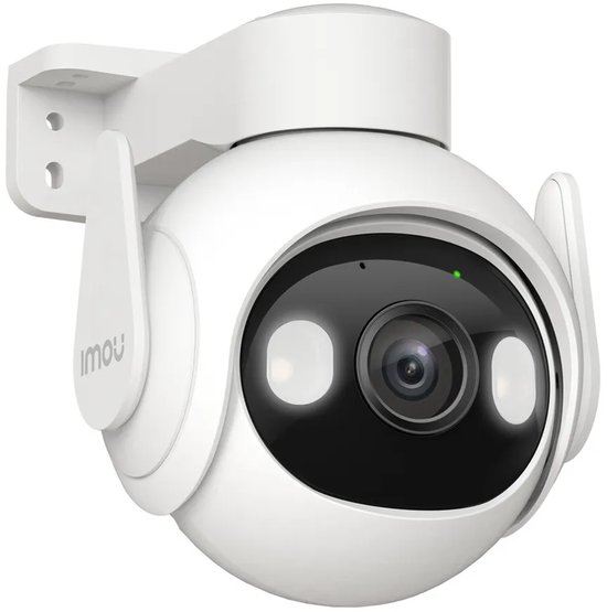 Witte Imou buitenbeveiligingscamera, zijaanzicht van de ronde behuizing.
