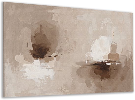 Abstract schilderij in zachte beige en bruine tinten met gestructureerde penseelstreken.
