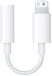 Witte Lightning-naar-3,5mm-hoofdtelefoonaansluitingadapter in een U-vorm.