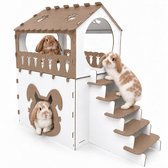 Konijnenhok XXL – Clapiers – Cavia Kooi – 70x80x65cm – Konijnenhok Binnen – Konijnenkooi – Cavia Hok – Konijnenhuis – Grote Konijnenhokken – 2 Verdiepingen met Trap – Hooiruif – Clapier – Cabane pour Lapin – Maison pour Lapin – Abri pour Lapin