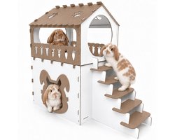 Konijnenhok XXL – Clapiers – Cavia Kooi – 70x80x65cm – Konijnenhok Binnen – Konijnenkooi – Cavia Hok – Konijnenhuis – Grote Konijnenhokken – 2 Verdiepingen met Trap – Hooiruif – Clapier – Cabane pour Lapin – Maison pour Lapin – Abri pour Lapin