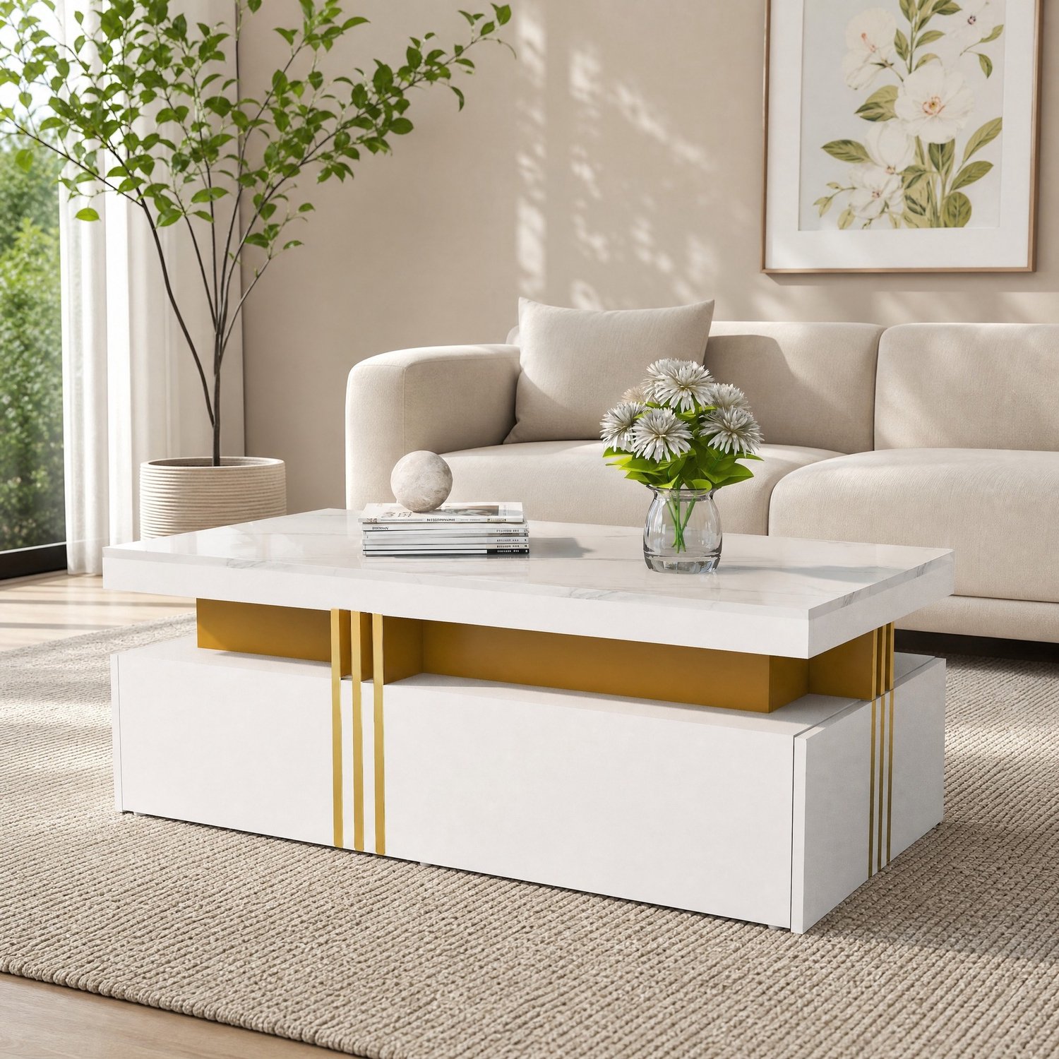 CHICFURN Salontafel 100 cm - 2 lades - Rechthoekig - Wit