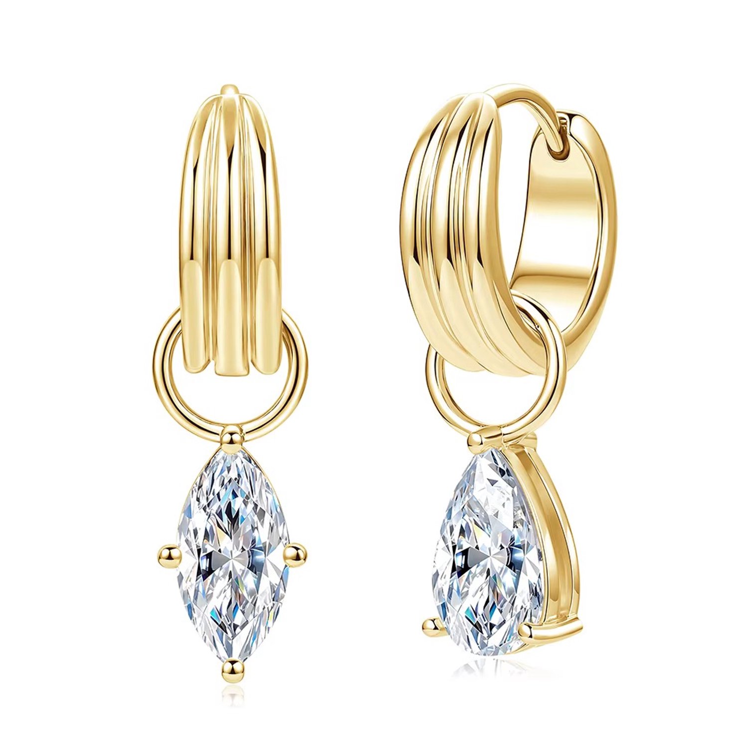 Selevie Oorringen Goud met Marquise Moissanite – VVS1 Color D – 1 ct per steen – Diamond Look