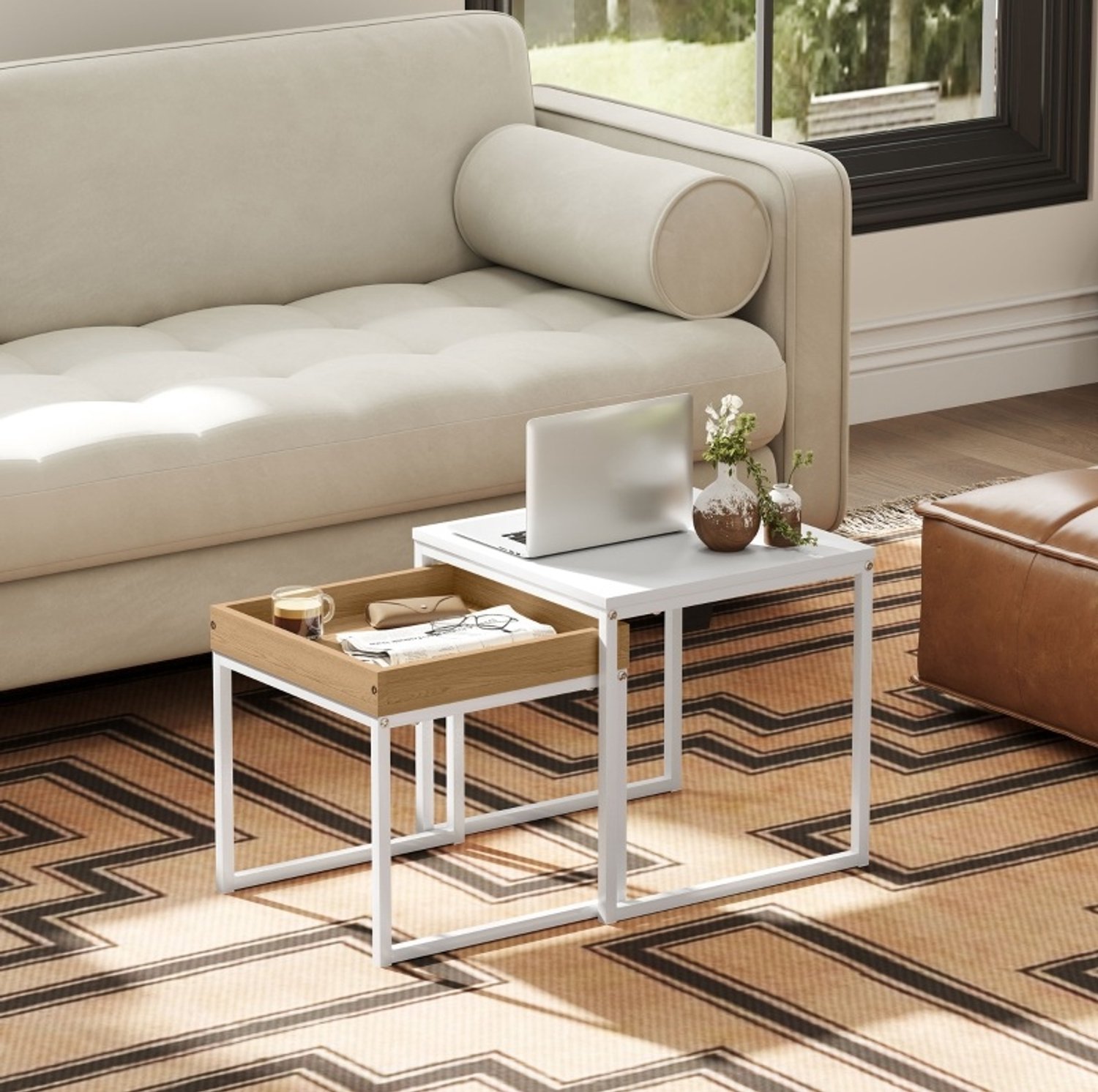CHICFURN Salontafel - 2-delige set - Nestbaar - U-vormig frame - Wit