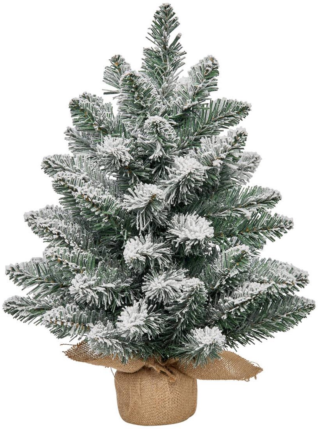 Kunstkerstboom voor op tafel, Juti, met sneeuwlaag en verlichting, 50 cm