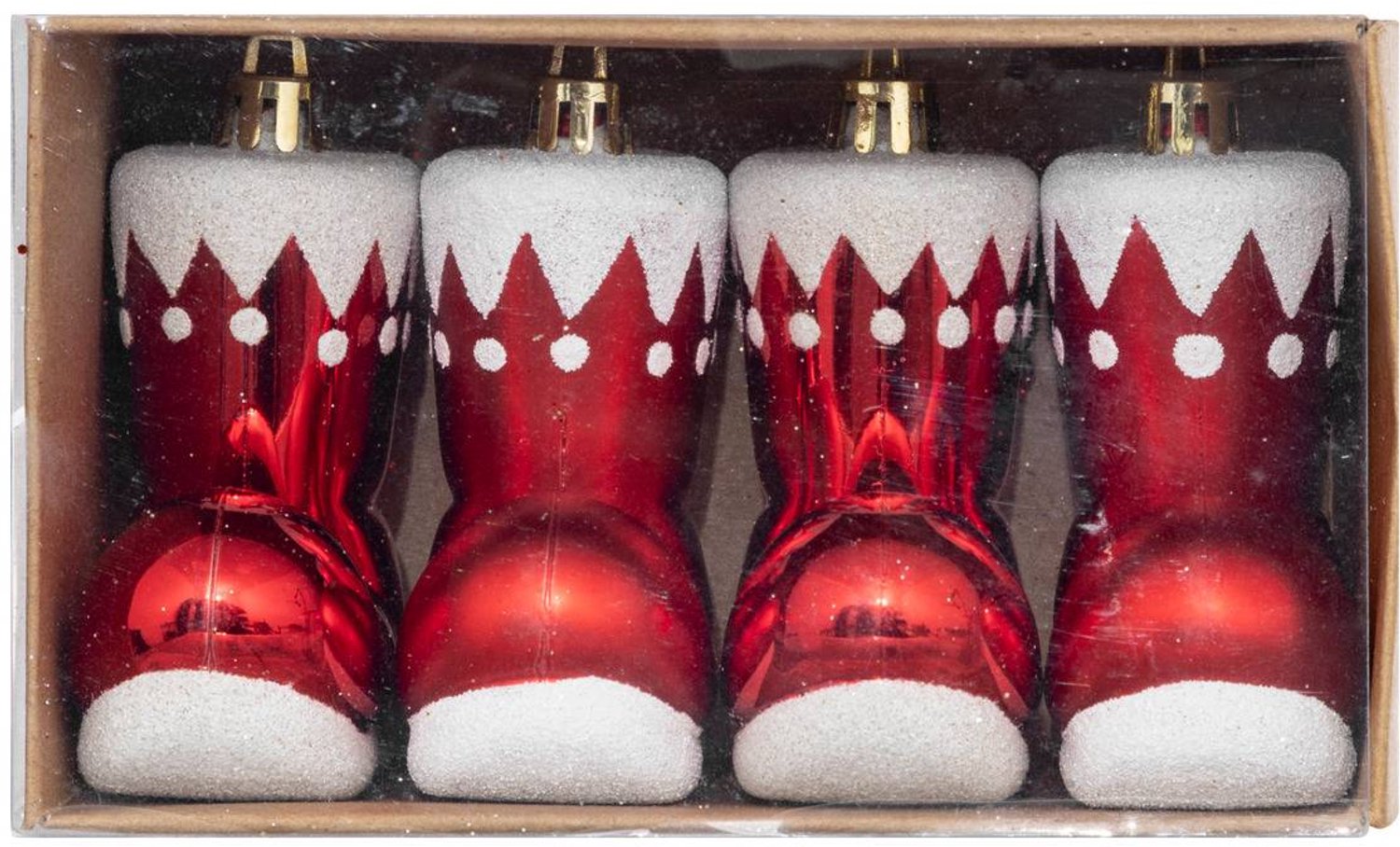 Feeric lights & Christmas Set van 4 plastic kerstmanlaarzen van 10 cm Rouge