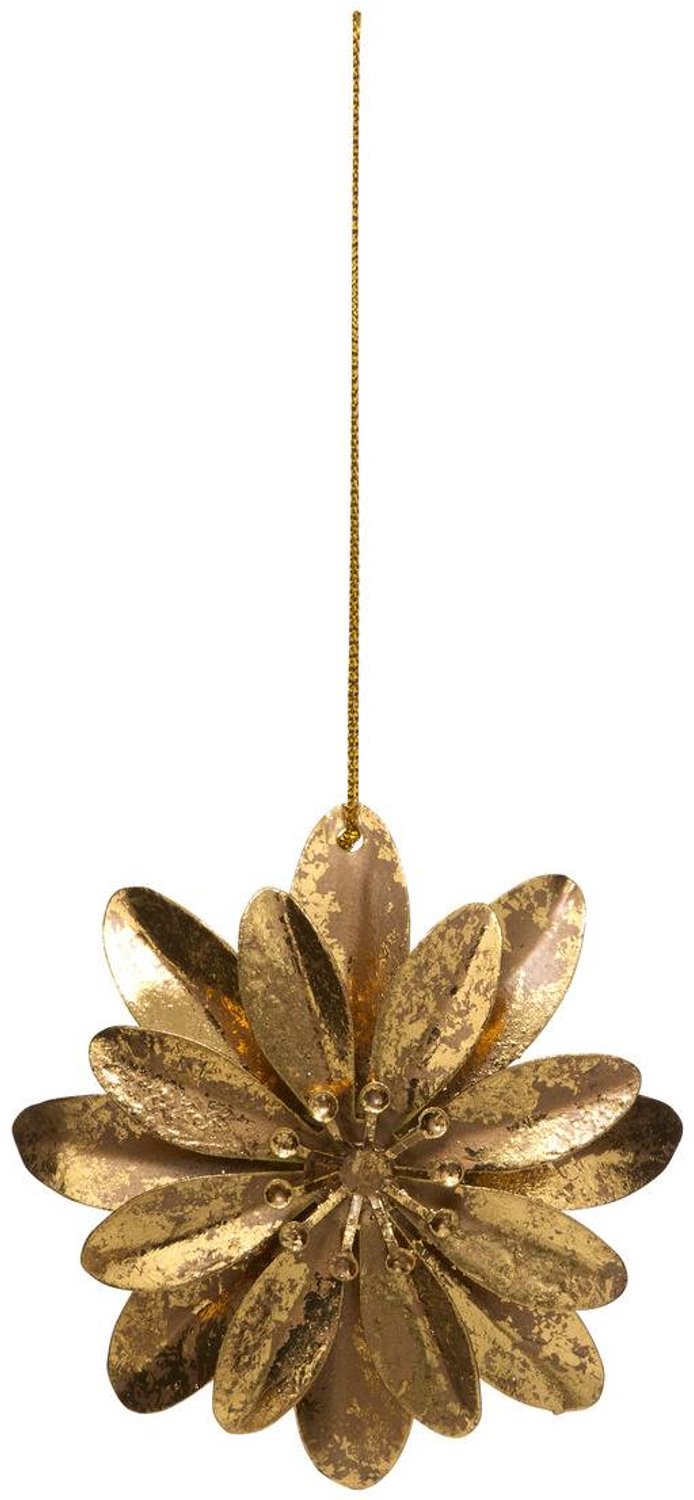 Feeric lights & Christmas Hangende dennenboom met bloemen van glanzend goudkleurig metaal, 8 cm Modèle B