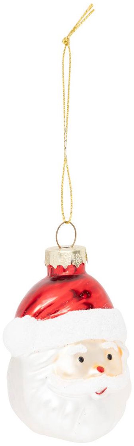 Suspension de sapin tête de Père Noël en verre rouge et blanc H. 7 cm