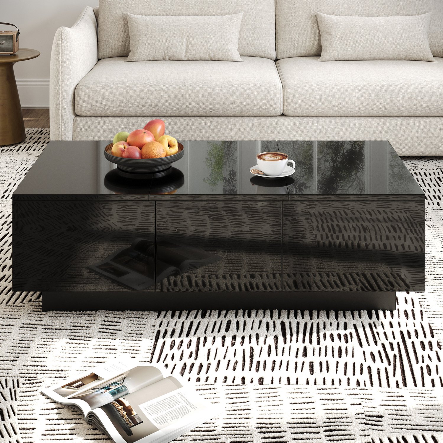 CHICFURN Salontafel - Opbergruimte met schuifvakken - 2 lades - Zwart