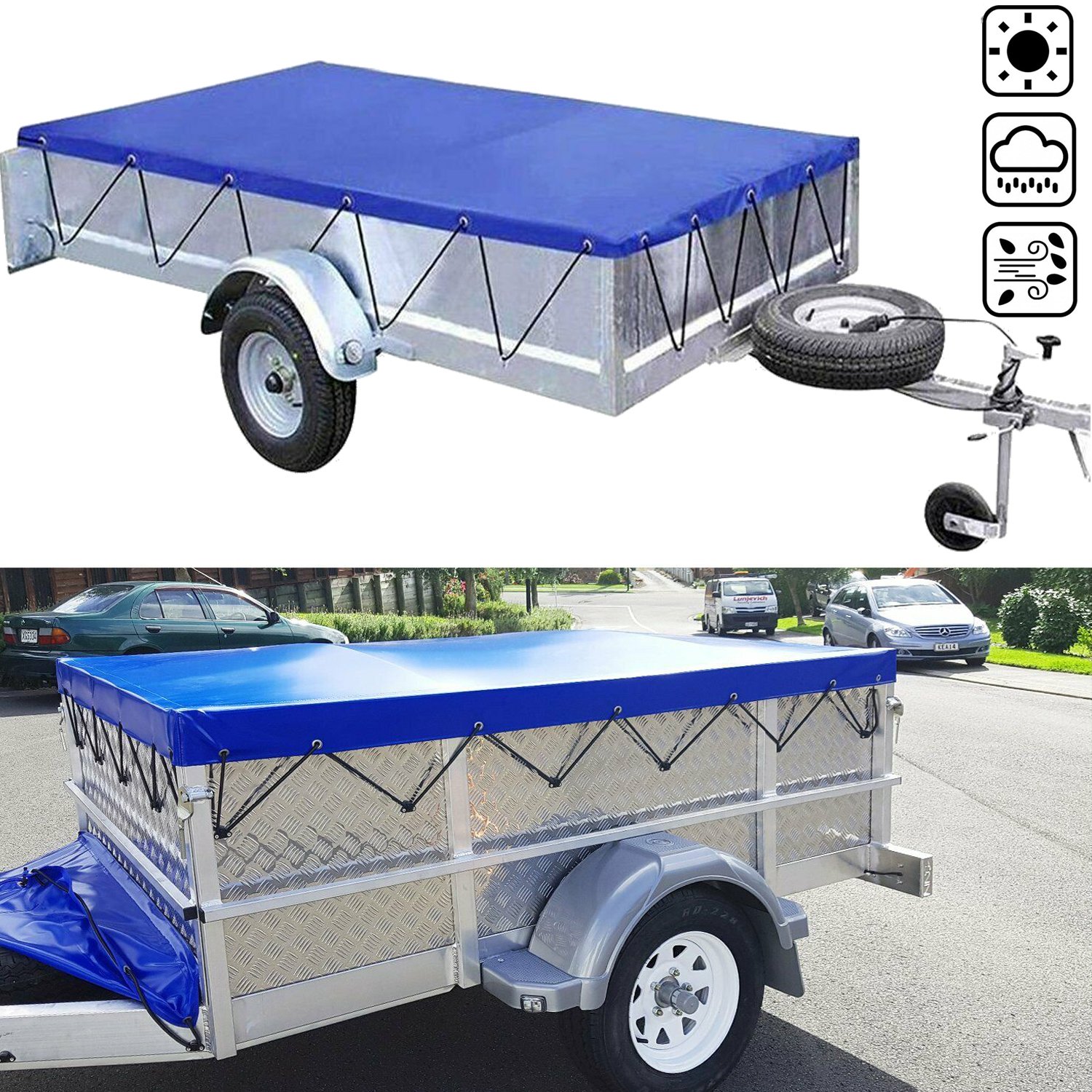 209x134x5cm Aanhangwagenhoes - Waterdicht 600D Oxford-Zeil Voor Aanhangwagens - Aanhangerzeil Met Touw En Versterkte Zeilogen