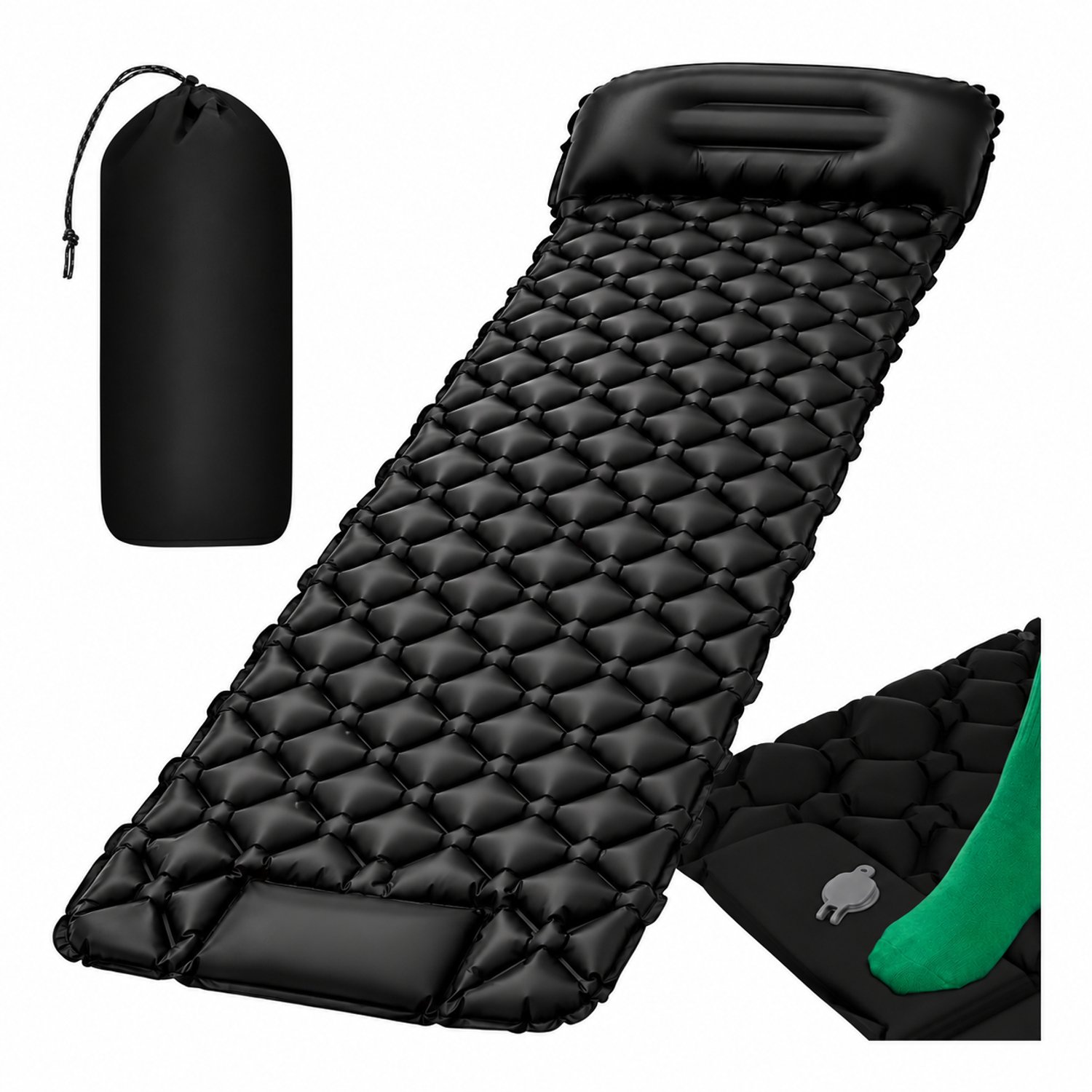 Bol.com Luchtbed – 1 persoons – Ingebouwde Pomp – 183x60x8cm – Luchtmatras – Gratis Draagtas – Zwart / Grijs – Kamperen aanbieding