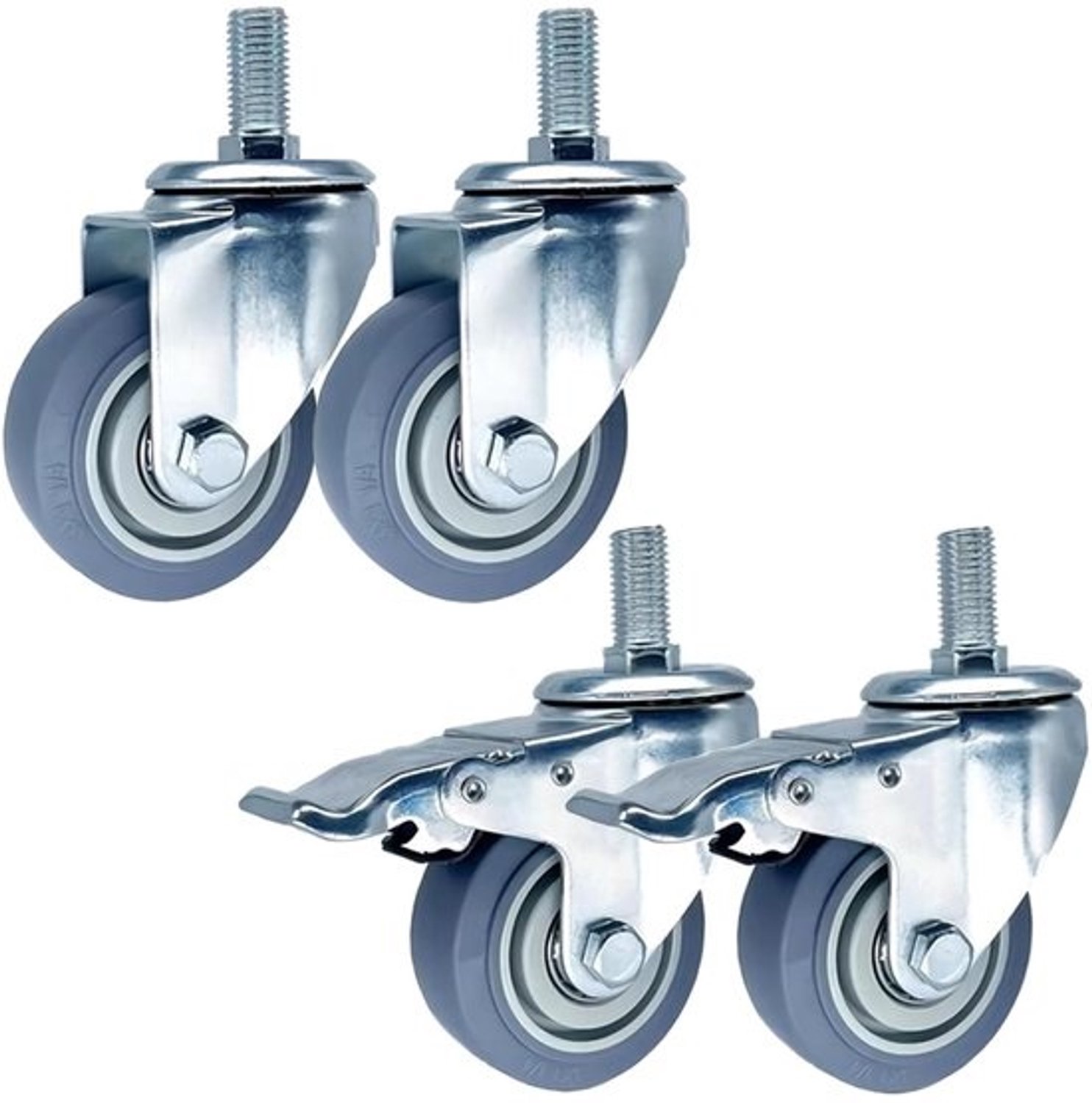 Zwenkwielen met schroefdraad - Stille rubberen wielen - Meubel vernieuwen - Dubbele remblokkering - 75 mm 100 mm 125 mm