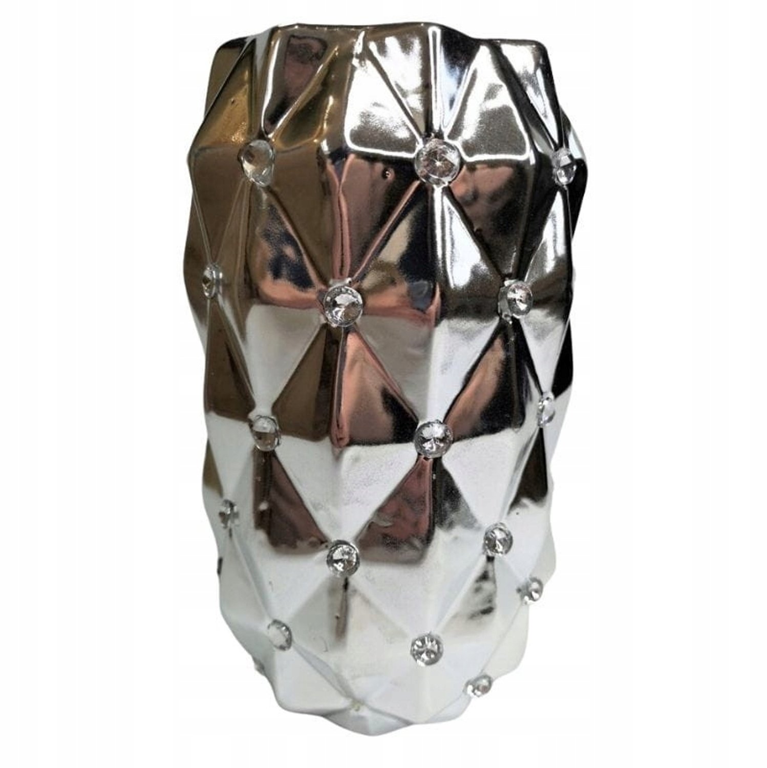 Glamour Keramische Vaas met Kristallen - 24 cm - Zilverkleurig