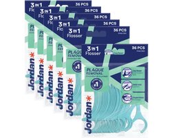 Jordan 6 x Flosser 3-in-1 36 per verpakking - 3-in-1 Flosser - Tandenstoker - Flosdraad - Tongschraper - Mondhygiëne - 36 stuks
