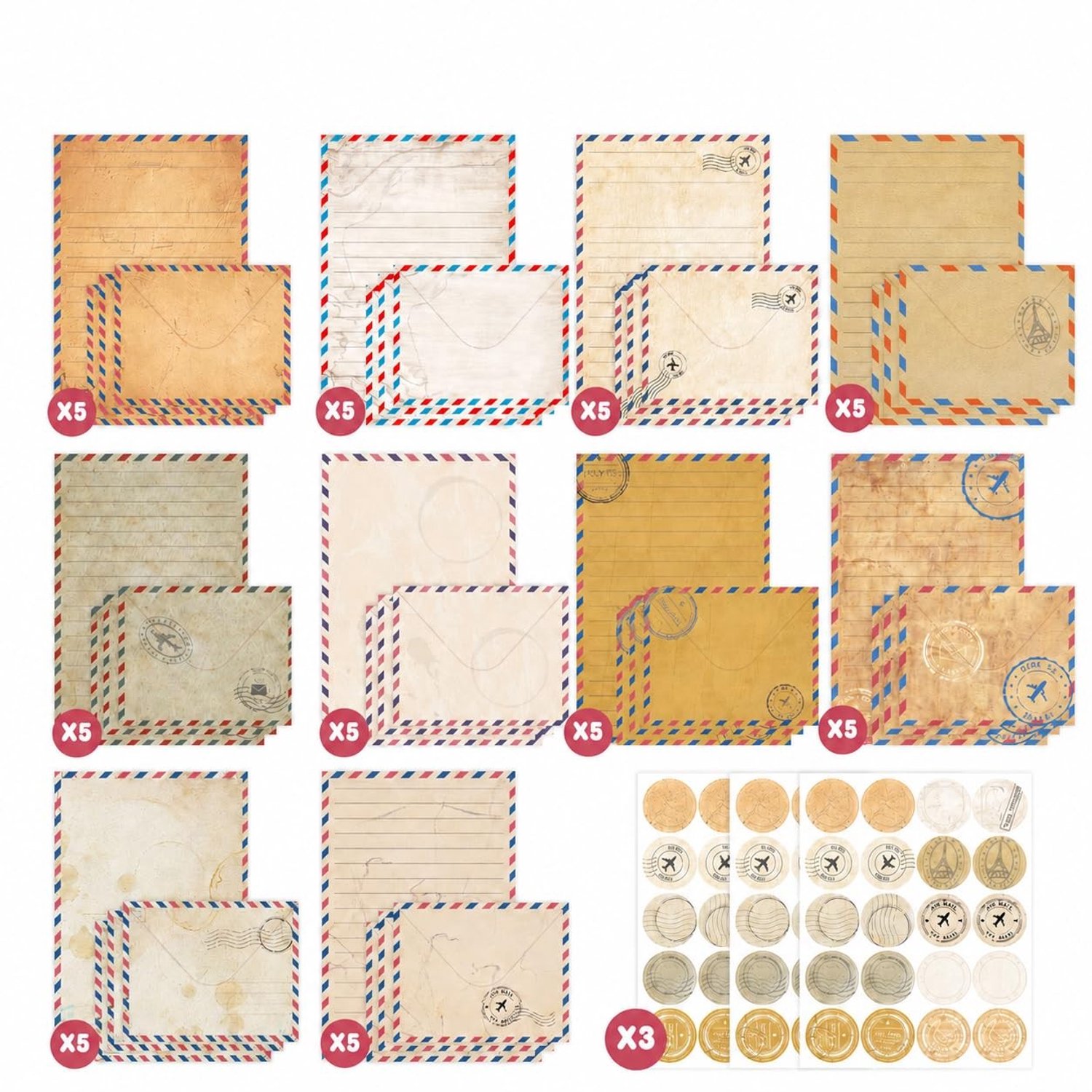 Set van 50 Vintage Briefpapier met Enveloppen