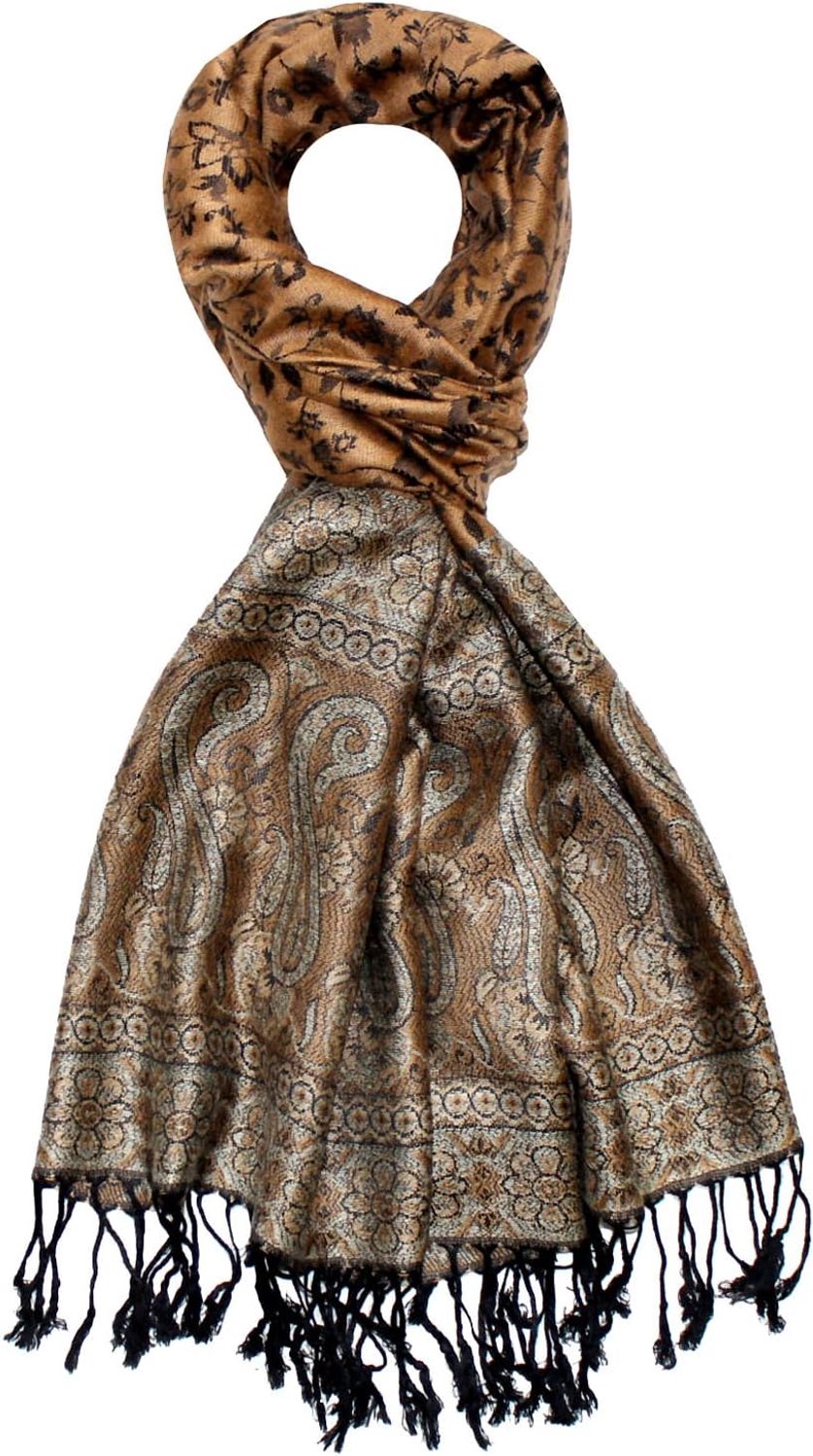 Luxe Sjaal Jacquard Geweven Paisley Natuurlijke Vezel 70x180cm Goud Camel