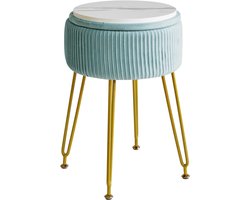 Elegante Opbergpoef met Velvet Bekleding en Gouden Stalen Poten, Multifunctionele Kruk voor Make-up en Koffietafel, Grijs L/G-20G